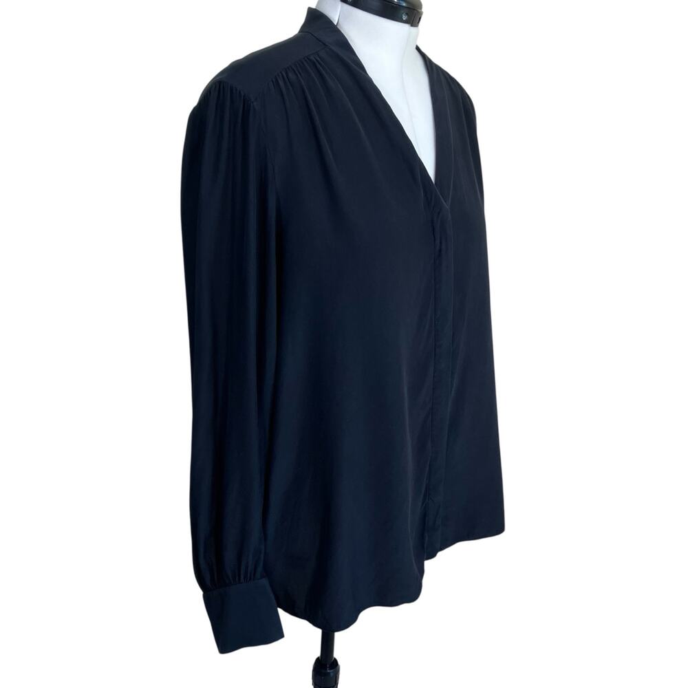 Lafayette 148 Womens XXL Black 100% Silk Collarless Blouse Shirt Elegant Modest - Picture 8 of 15